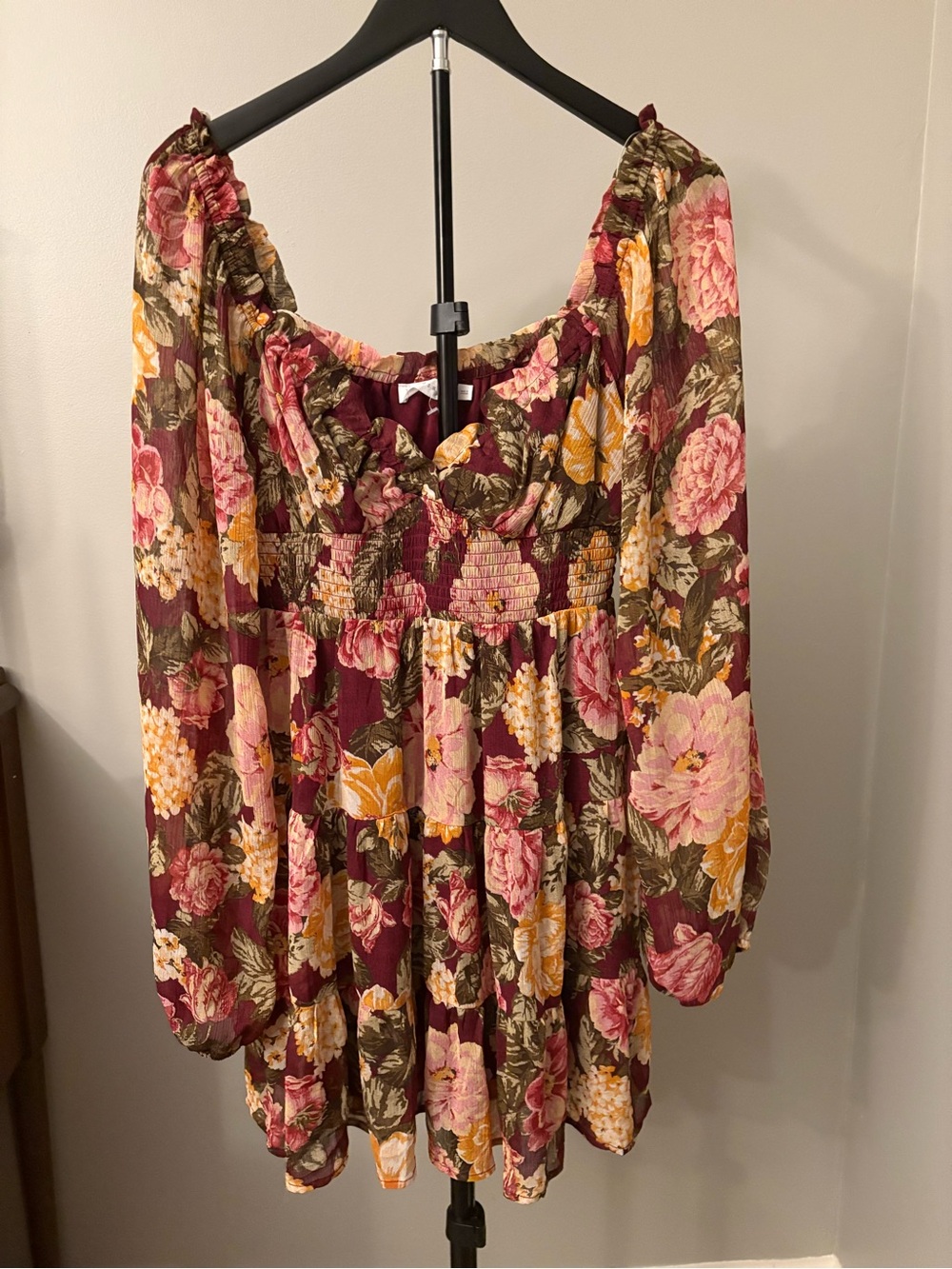 Lush Size Small Floral Mini Dress in Burgundy and Pink